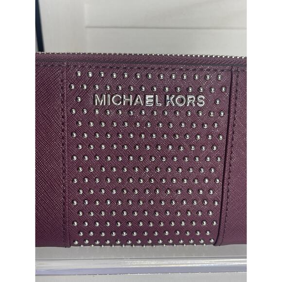 Michael Kors Burgundy with Silver beading Zip Around Continental Wallet - Picture 4 of 8
